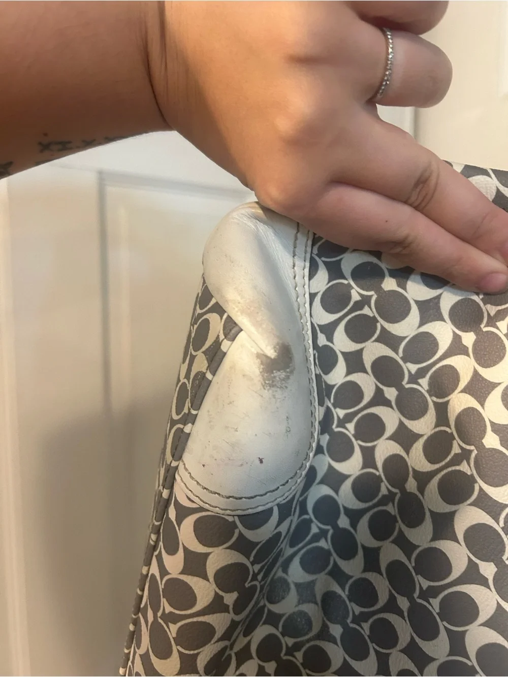 Coach Heritage Signature Large Tote Diaper Bag in Pink & Gray